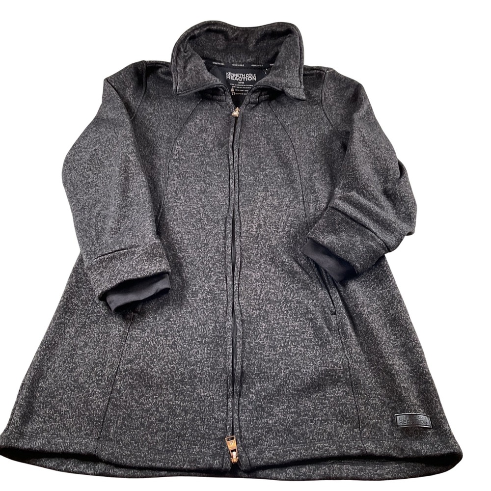 Marc Anthony Luxury Gray Knit Zip Front‎ Longline Jacket Coat Womens L